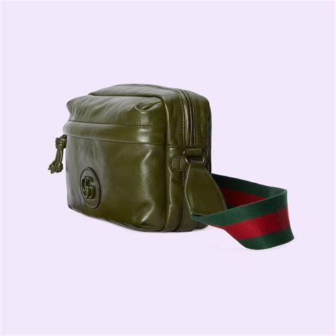 Shoulder bag with tonal Double G in forest green leather